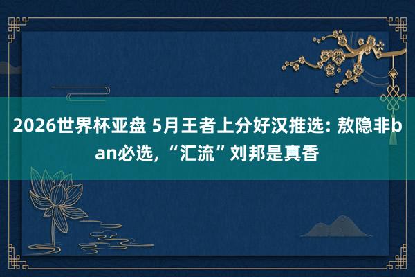 2026世界杯亚盘 5月王者上分好汉推选: 敖隐非ban必选， “汇流”刘邦是真香