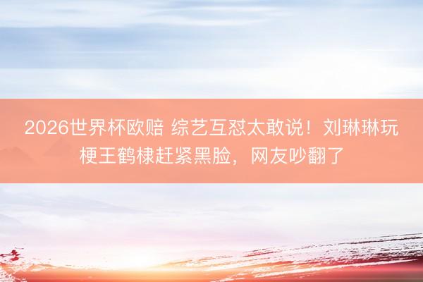 2026世界杯欧赔 综艺互怼太敢说!刘琳琳玩梗王鹤棣赶紧黑脸,网友吵翻了