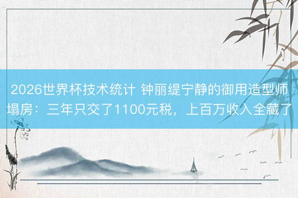 2026世界杯技术统计 钟丽缇宁静的御用造型师塌房：三年只交了1100元税，上百万收入全藏了