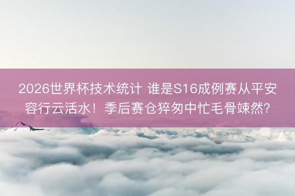 2026世界杯技术统计 谁是S16成例赛从平安容行云活水！季后赛仓猝匆中忙毛骨竦然？